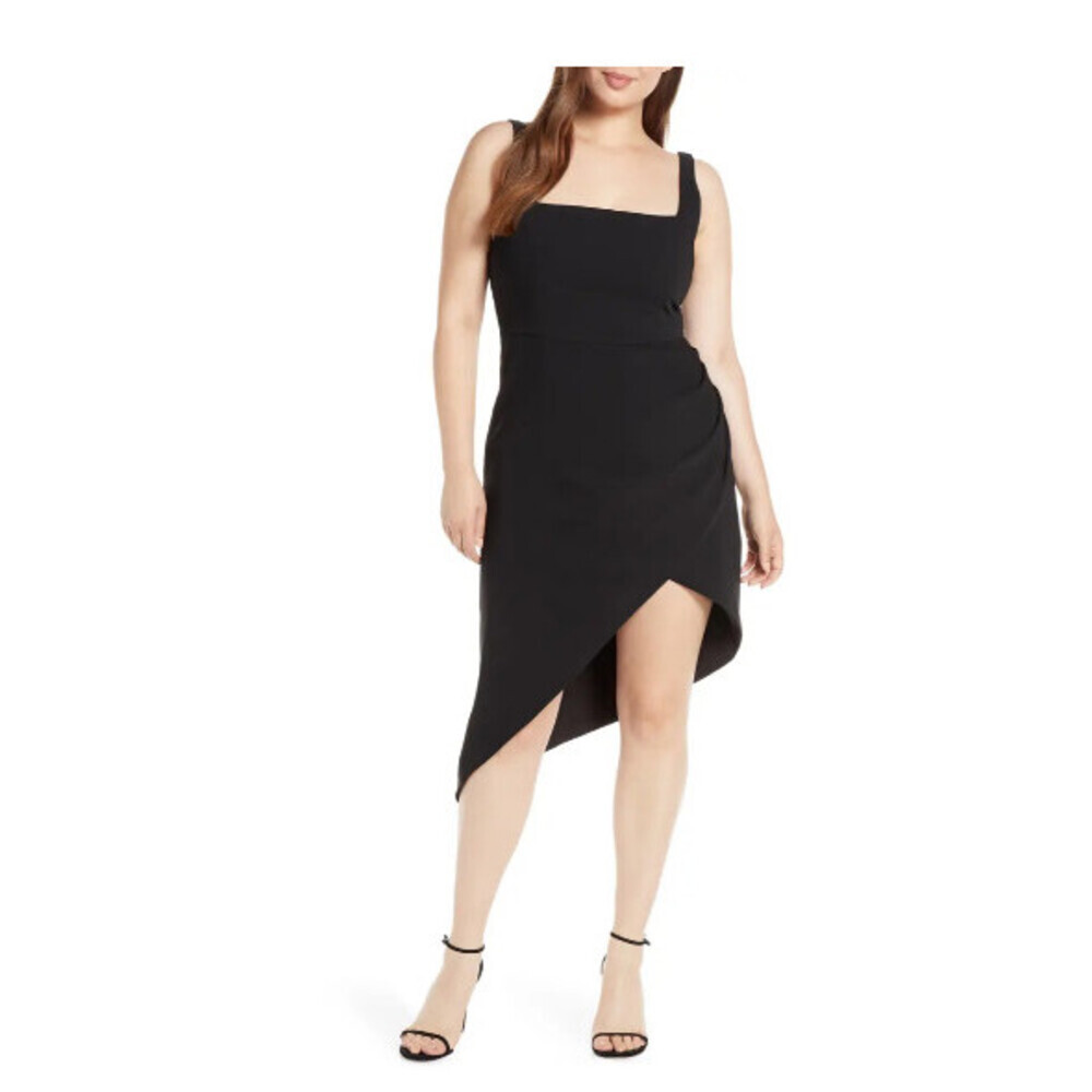 Harlyn women's Square Neck Asymmetrical Cocktail Dress In Black Size XL $180
